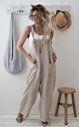 cambioprcaribe Khaki / S Loose Vintage Plus Size Overall