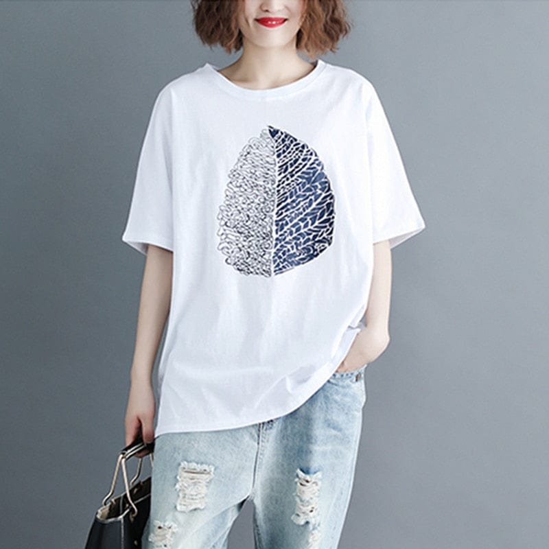Leaf printed Oversized Cotton T-Shirt