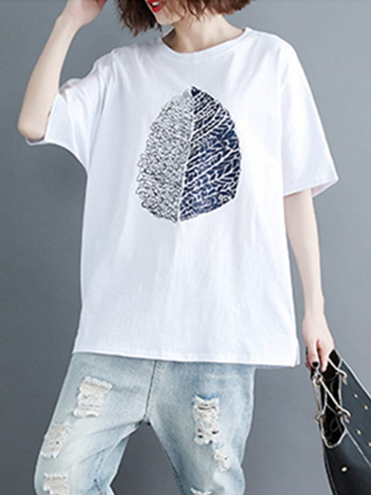 cambioprcaribe Leaf printed Oversized Cotton T-Shirt