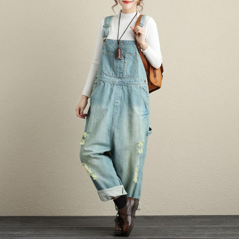 Loose Ripped Denim Overall