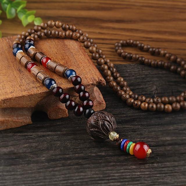 cambioprcaribe Lotus Flower Wooden Mala Beads Necklace