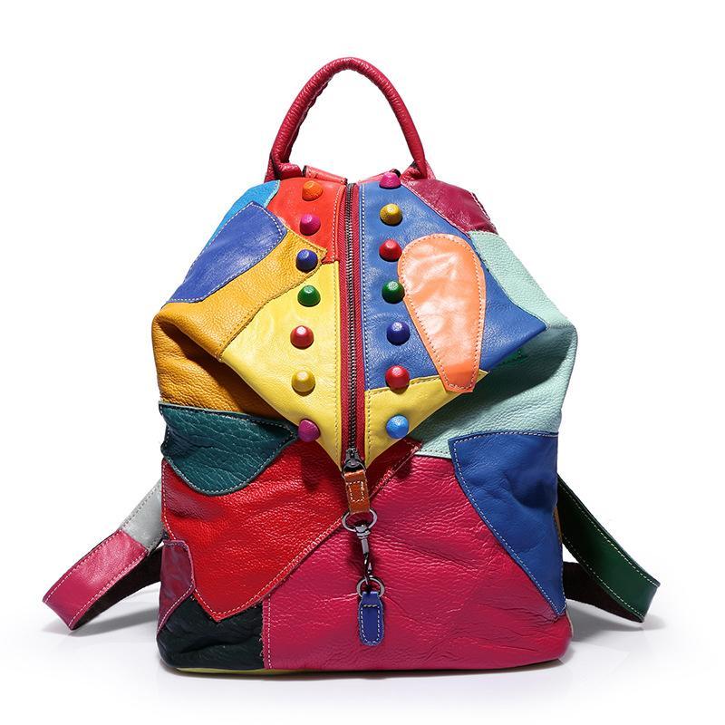 cambioprcaribe Multicolor / Medium Genuine Leather Patchwork Backpack Purse