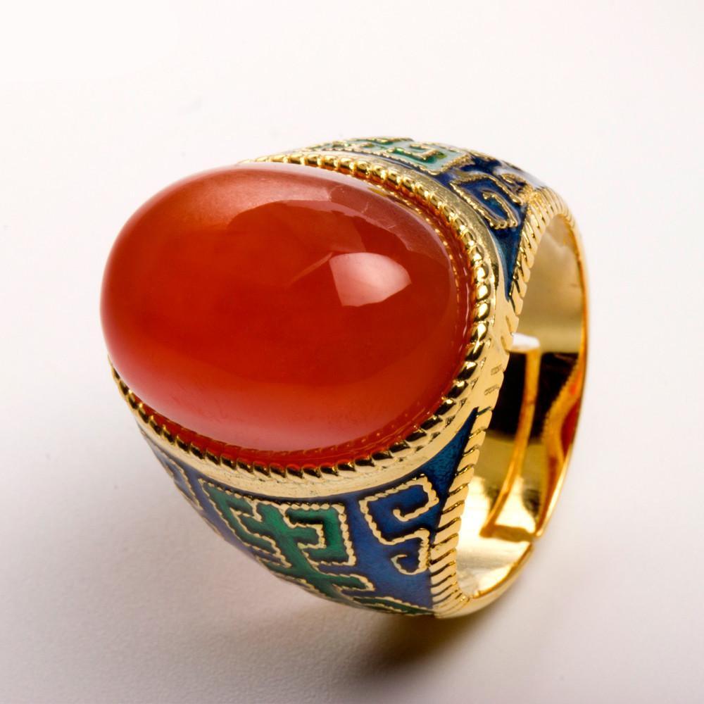 cambioprcaribe Natural Red Agate Large Silver Ring