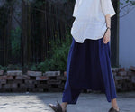 cambioprcaribe Navy Blue Cotton Linen Harem Pants | Lotus