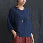 cambioprcaribe Navy Blue / One Size Long Sleeve Linen Shirt  | Zen