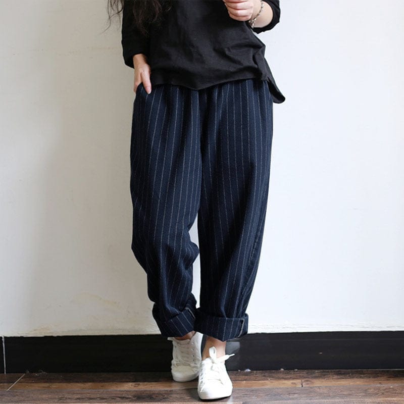 cambioprcaribe Navy Blue / S Vintage Striped Oversized Pants