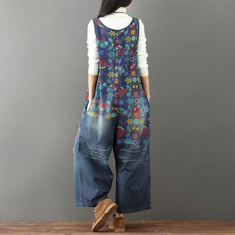 cambioprcaribe One Size / Blue Floral Vintage 90s Overall