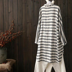 cambioprcaribe One Size / Grey Grey and White Striped Linen Shirt  | Zen