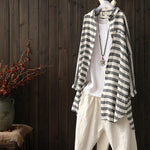cambioprcaribe One Size / Grey Grey and White Striped Linen Shirt  | Zen