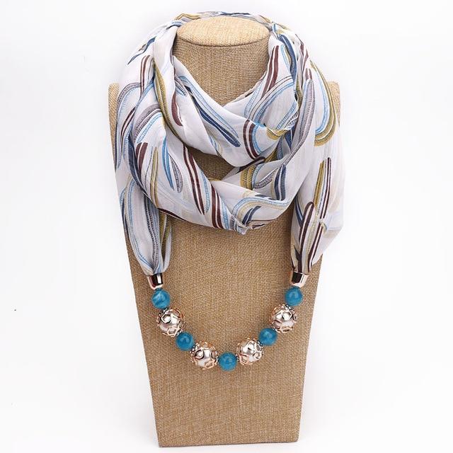 cambioprcaribe One size / Multicolor Abstract Leaves Chiffon Beaded Scarf Necklace