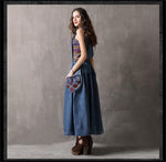 cambioprcaribe overall dress Elegant Embroidered Denim Overall Dress
