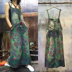 cambioprcaribe overall dress Green / M Floral Long Denim Overall Dress