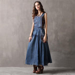 cambioprcaribe overall dress S Elegant Embroidered Denim Overall Dress