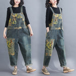 cambioprcaribe Overall Floral Printed Loose Denim Overall