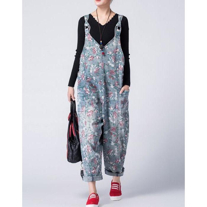 cambioprcaribe Oversized Denim Floral Print Overall