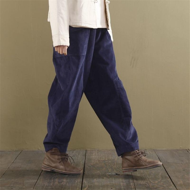 cambioprcaribe Pants Navy blue / L Loose Corduroy Pants With Pockets