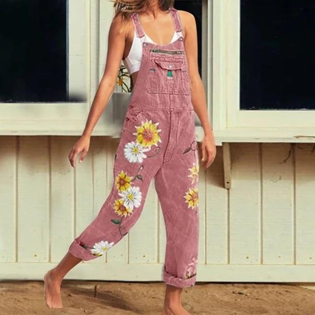 cambioprcaribe Pink / M Hippie Peace Floral Denim Overall