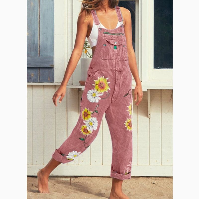 cambioprcaribe Pink / S Hippie Peace Floral Denim Overall