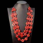 cambioprcaribe red Boho Rainbow Wood Beads Statement Necklace