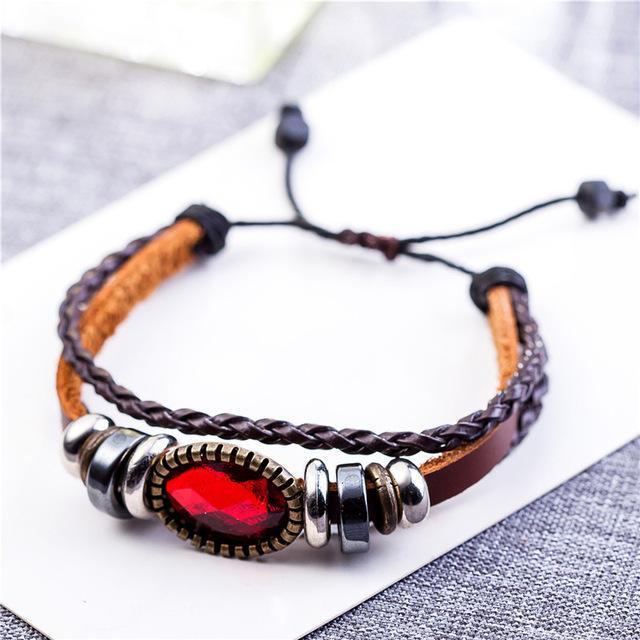 cambioprcaribe Red Braided And Beaded Geometric Leather Bracelet