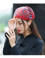 cambioprcaribe Red Embroidered Hippie Bandana Hat