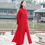 cambioprcaribe Red / One Size Chinese Style Cotton Linen Trench Coat  | Zen