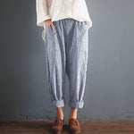 cambioprcaribe sep Blue / S Vintage Cotton Linen Striped Trousers  | Zen
