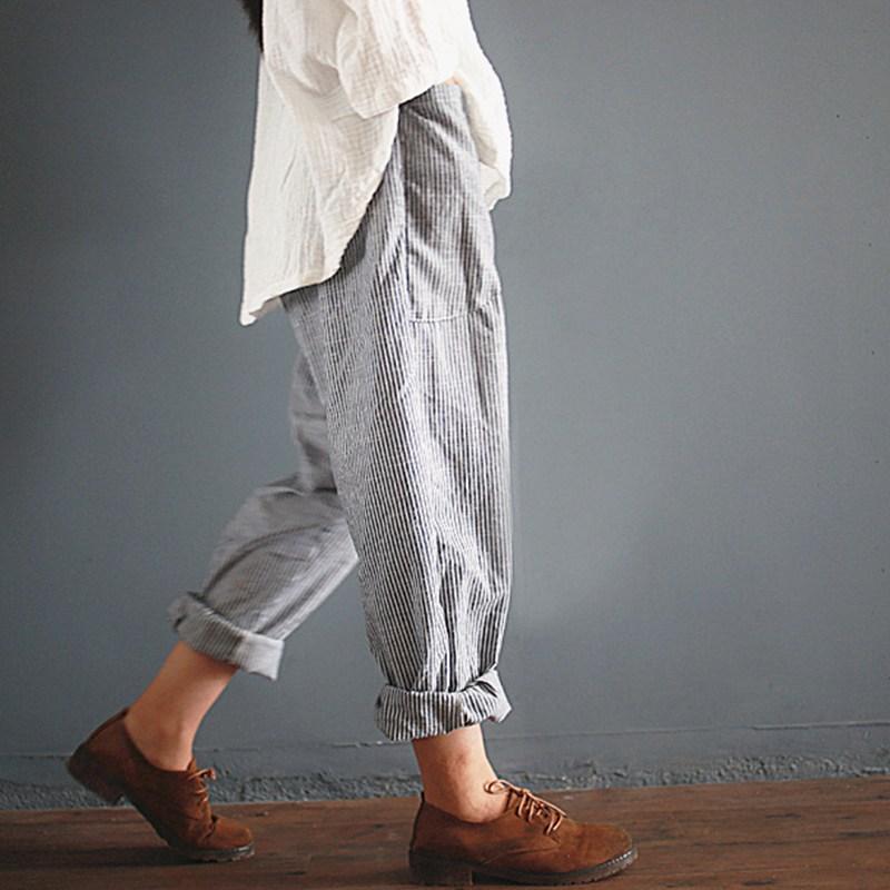 cambioprcaribe sep Vintage Cotton Linen Striped Trousers  | Zen