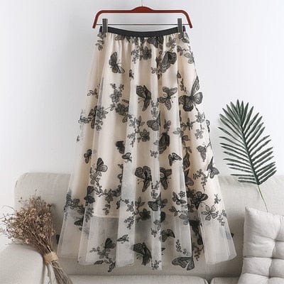 cambioprcaribe Skirts Apricot / One Size Flowers & Butterflies Asymmetrical Midi Skirt