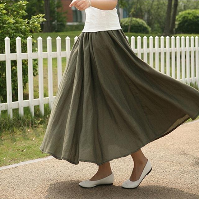 cambioprcaribe Skirts Army Green / One Size Cotton and Linen Maxi Skirts
