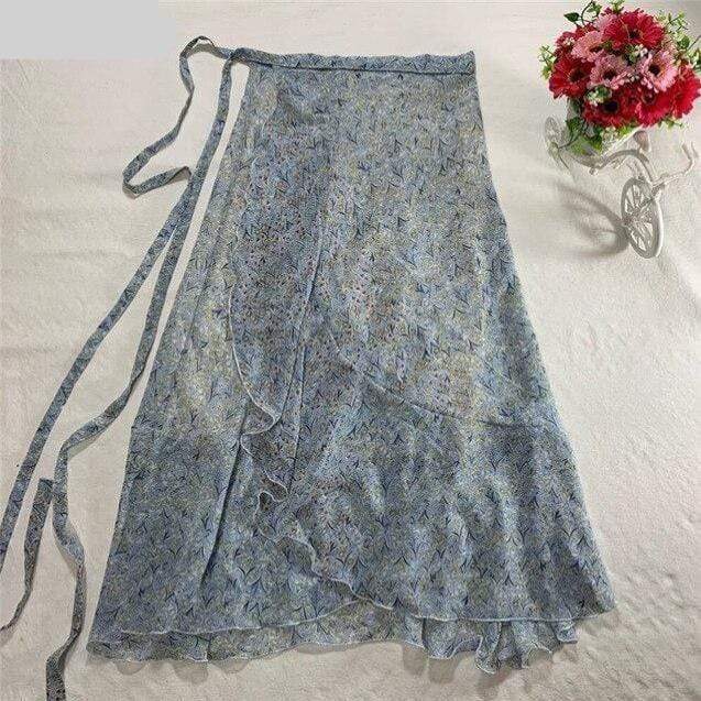 cambioprcaribe Skirts Baby Blue Floral / L Floral Chiffon Wrap Maxi Skirt
