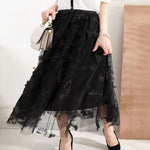 cambioprcaribe Skirts Black / One Size Flowers & Butterflies Asymmetrical Midi Skirt
