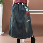 cambioprcaribe Skirts blue 1 / One Size Streetstyle Cartoon Embroidered Denim Skirt
