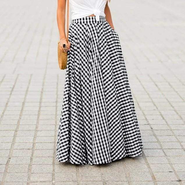 cambioprcaribe Skirts Crystal Elegant Plaid Maxi Skirt