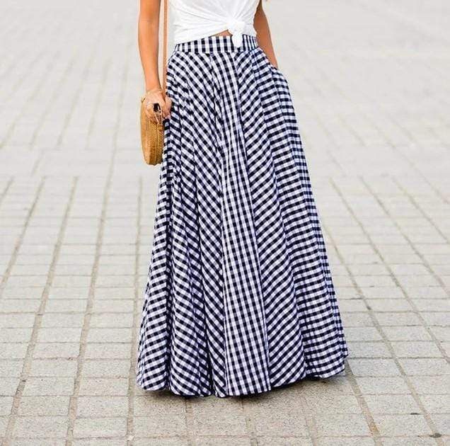 cambioprcaribe Skirts Crystal Elegant Plaid Maxi Skirt