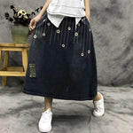cambioprcaribe Skirts Floral Embroidered Distressed Denim Skirt