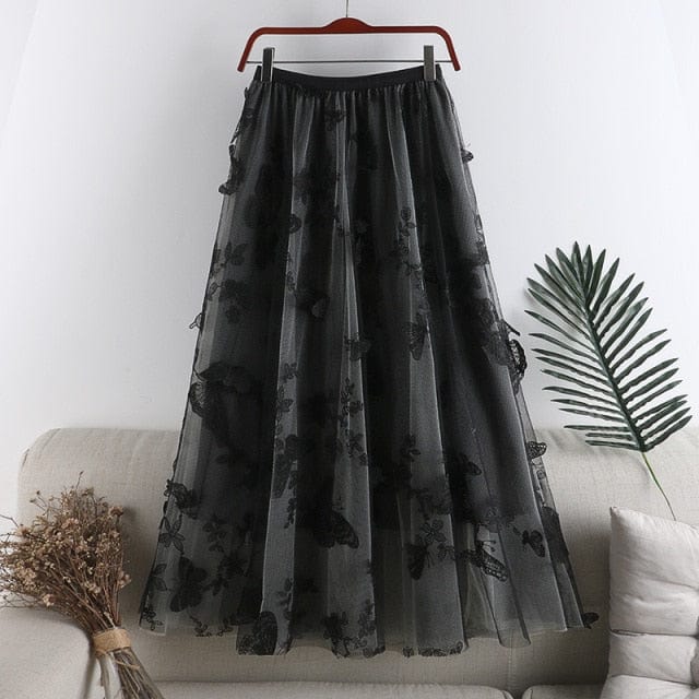 cambioprcaribe Skirts Gray / One Size Flowers & Butterflies Asymmetrical Midi Skirt