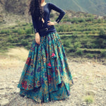 Floral Print Bohemian Pleated Maxi Skirt