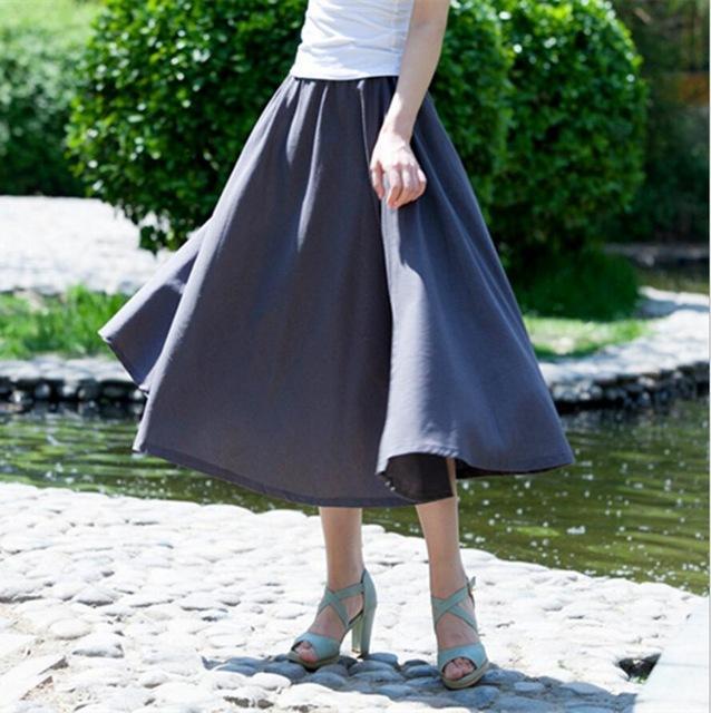 cambioprcaribe Skirts Grey / One Size Cotton and Linen Maxi Skirts