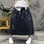 cambioprcaribe Skirts loose skirt / L Floral Embroidered Distressed Denim Skirt