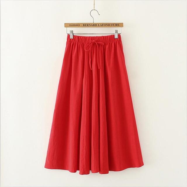 Cotton Linen Pleated Literary Skirt