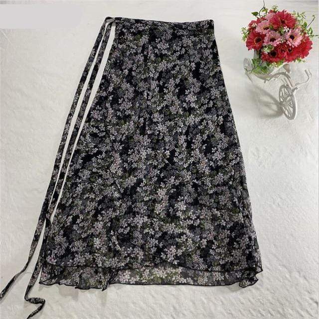 cambioprcaribe Skirts Vintage Grey Floral / XXL Floral Chiffon Wrap Maxi Skirt