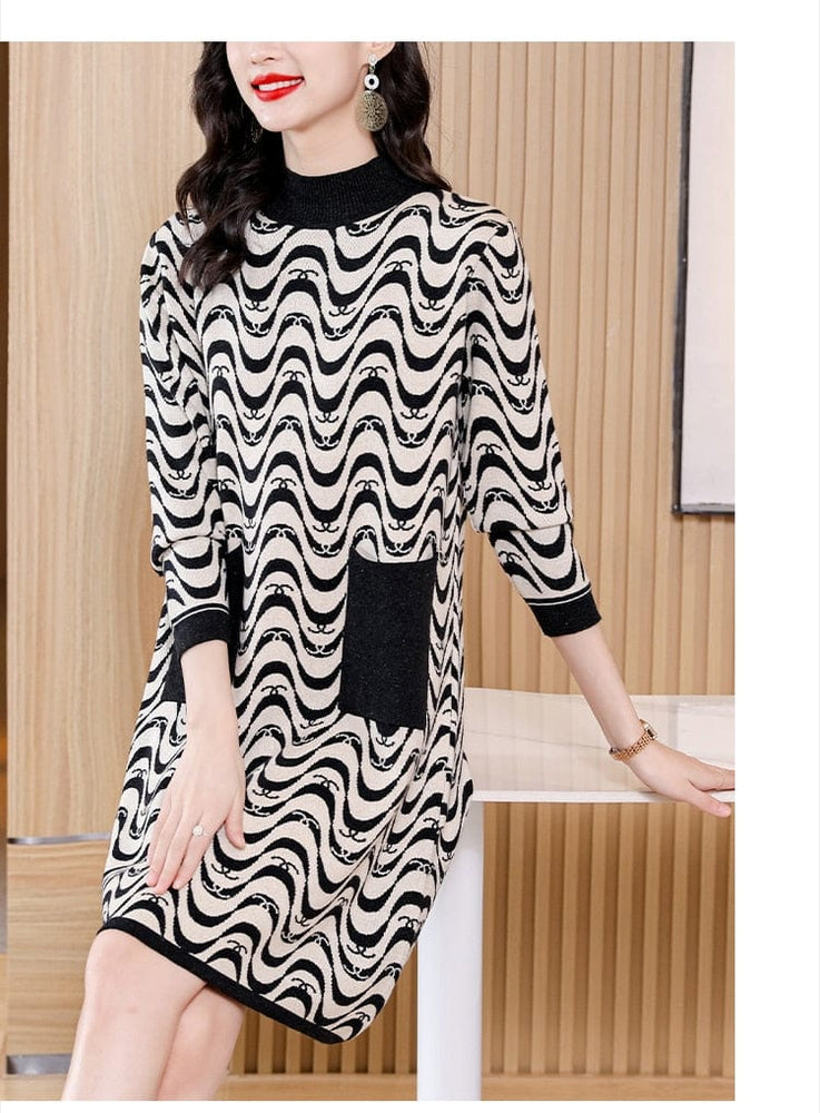 cambioprcaribe Sweater Dresses Patchwork Slim Knitting Sweater