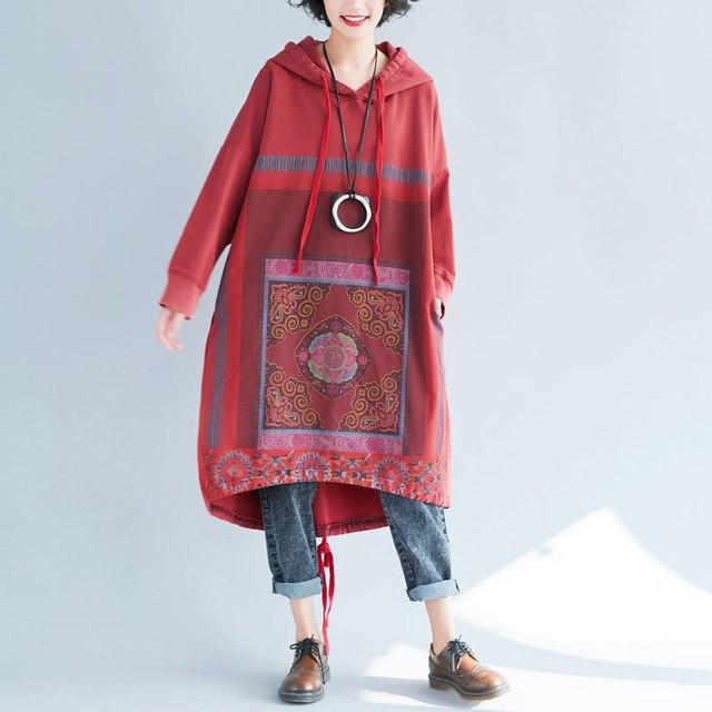 cambioprcaribe Sweater Dresses Red / One Size Oversized Tribal Hooded Sweater