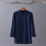 cambioprcaribe Tops Navy Blue / S Zen Casual Cotton Linen Blouse | Zen