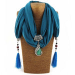 cambioprcaribe turquoise Beaded Scarf Necklace With Tassels