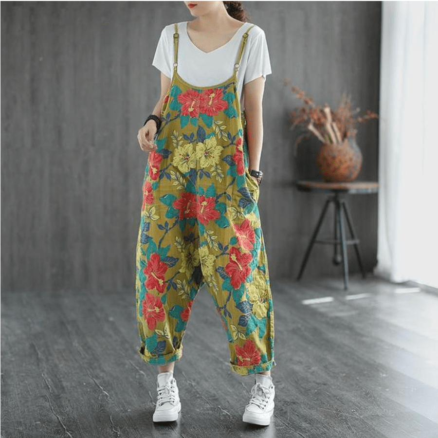 Vintage Floral Print Overall