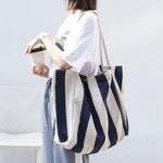 White and Blue Large Capacity Canvas Tote Bag