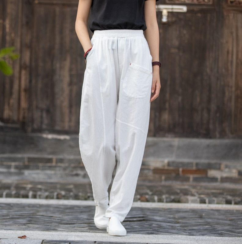 cambioprcaribe white / One Size Casual Zen Cotton Linen Pants  | Zen