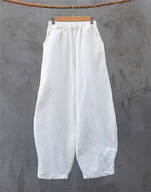 cambioprcaribe White / One Size Japanese Zen Cotton Linen Palazzo Pants  | Zen